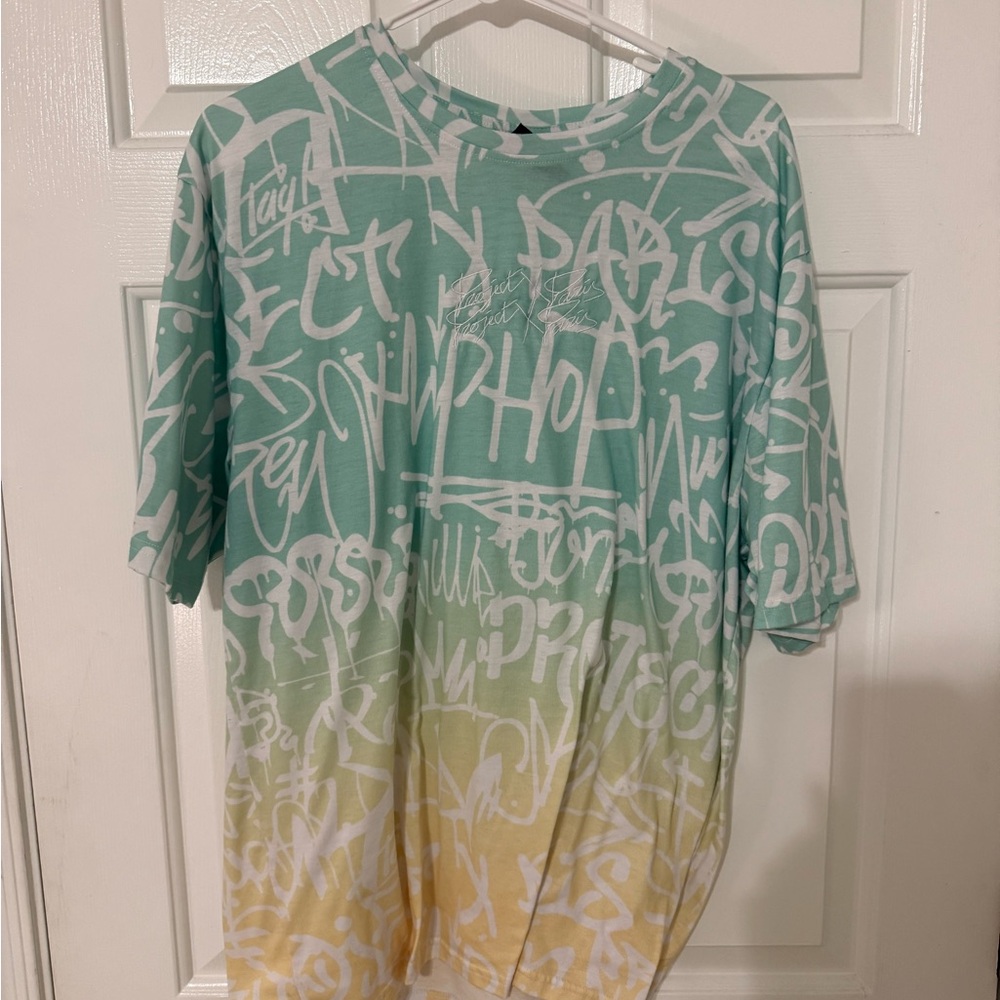 Men's Graffiti Print Tee - Green and Yellow